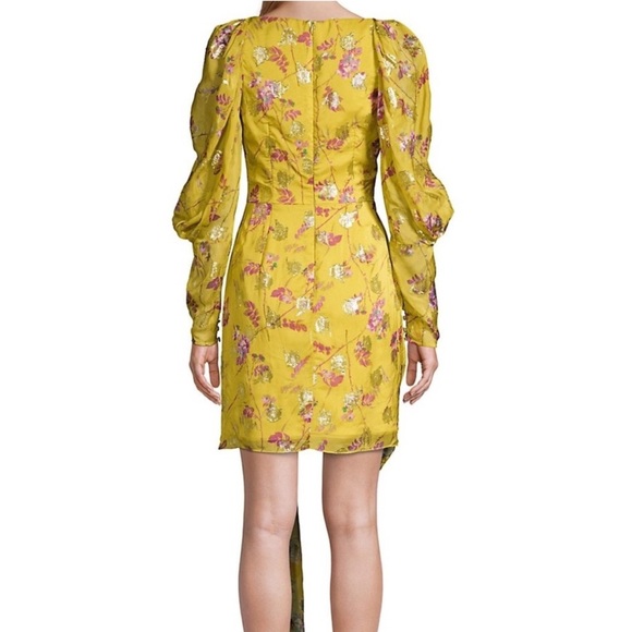 Flor et. al Cocktail Mini Dress Ruffle Floral Yellow Metallic Sz 4 - Picture 3 of 12